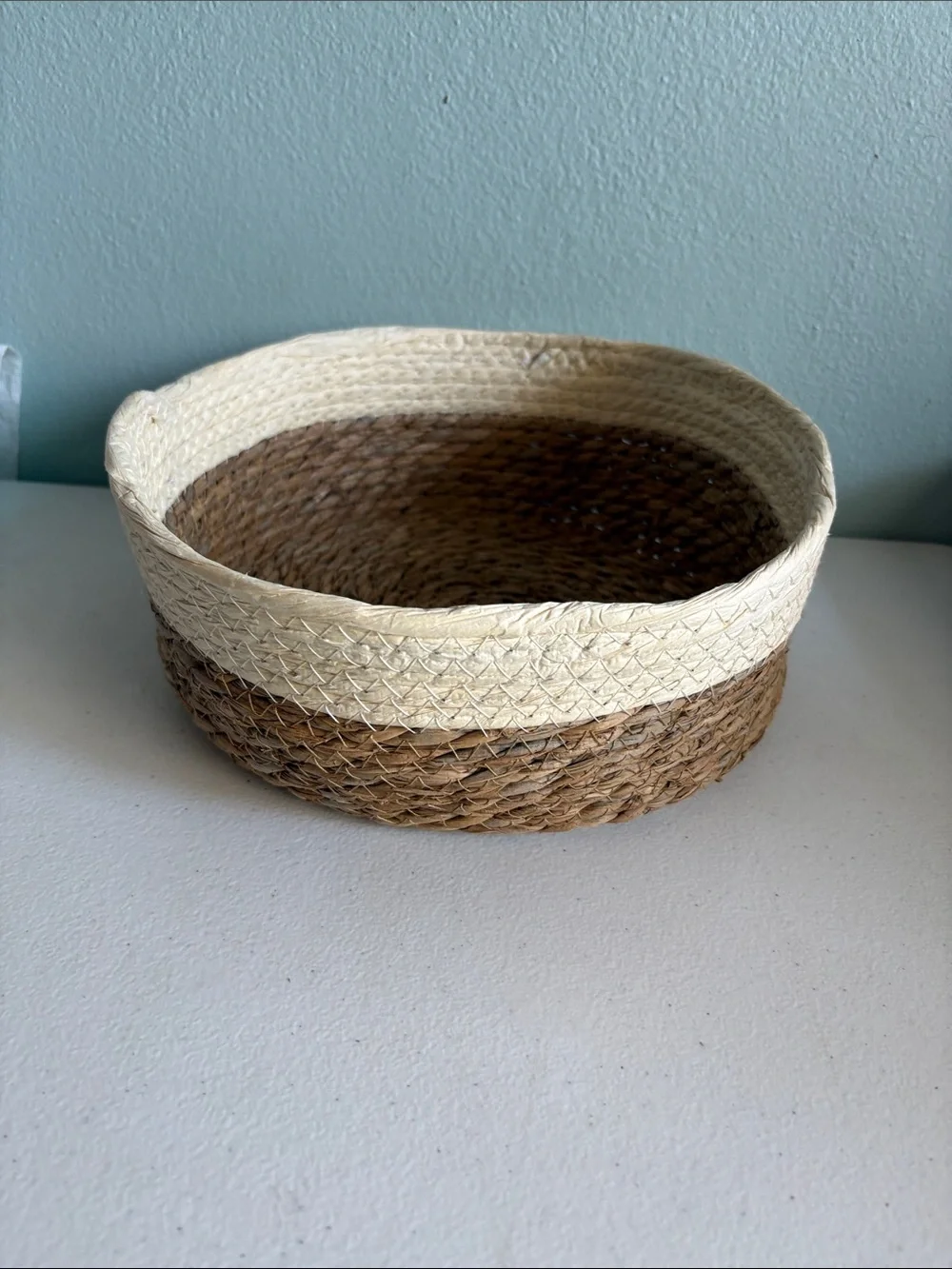 Handwoven Natural Seagrass and Cream Woven Fruit Storage Basket